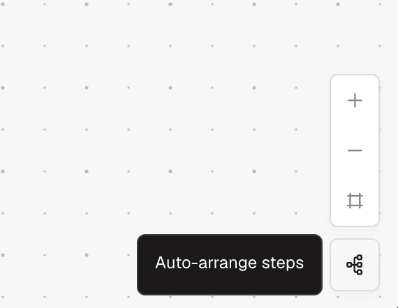 Auto-arrange steps toggle with the zoom controls in the bottom-right of the canvas